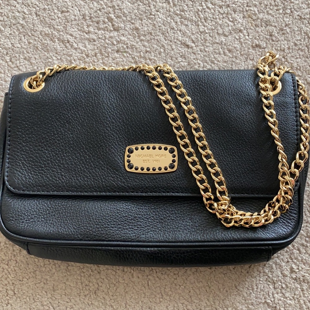 Michael Kors black leather purse with gold accents
